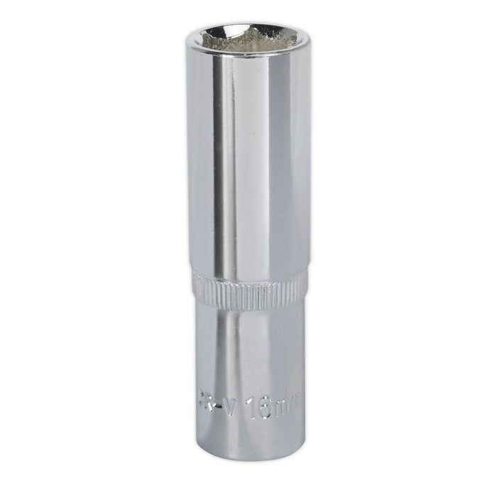Sealey WallDrive Socket 16mm Deep 1/2"Sq Drive Fully Polished SP1216D Sealey - Dynamic Drive