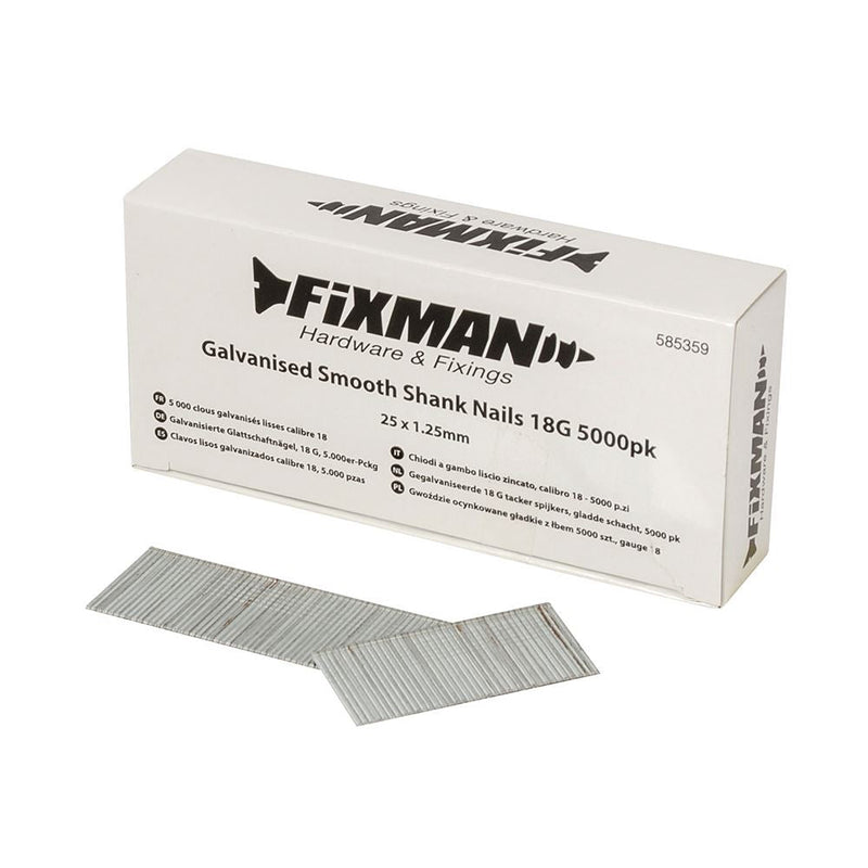 Fixman Galvanised Smooth Shank Nails 18G 5000pk 25 x 1.25mm Fixman - Dynamic Drive