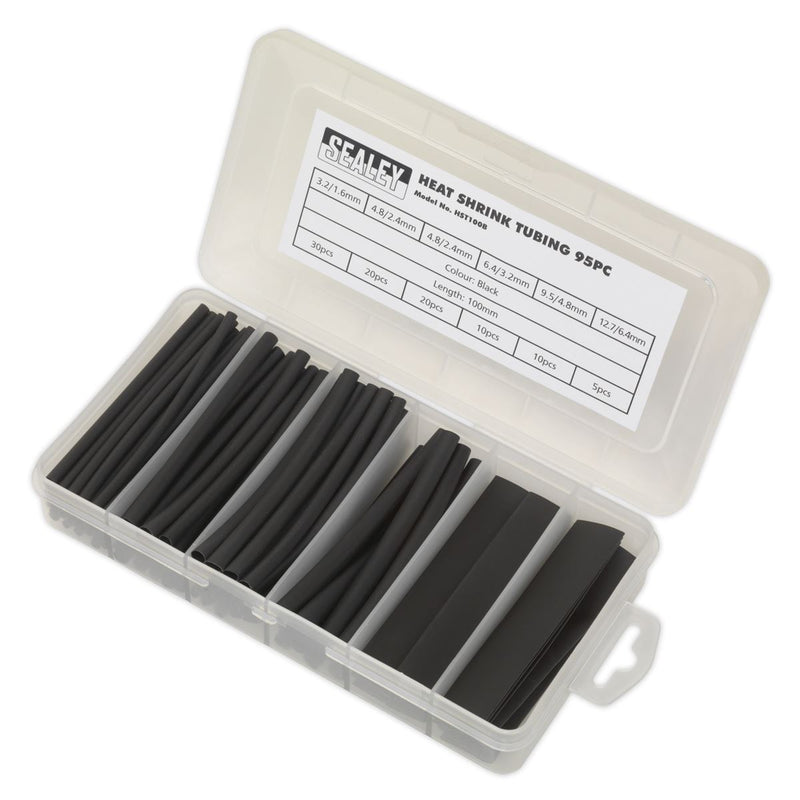 Sealey Heat Shrink Tubing Assortment 95pc 100mm Black HST100B Sealey - Dynamic Drive