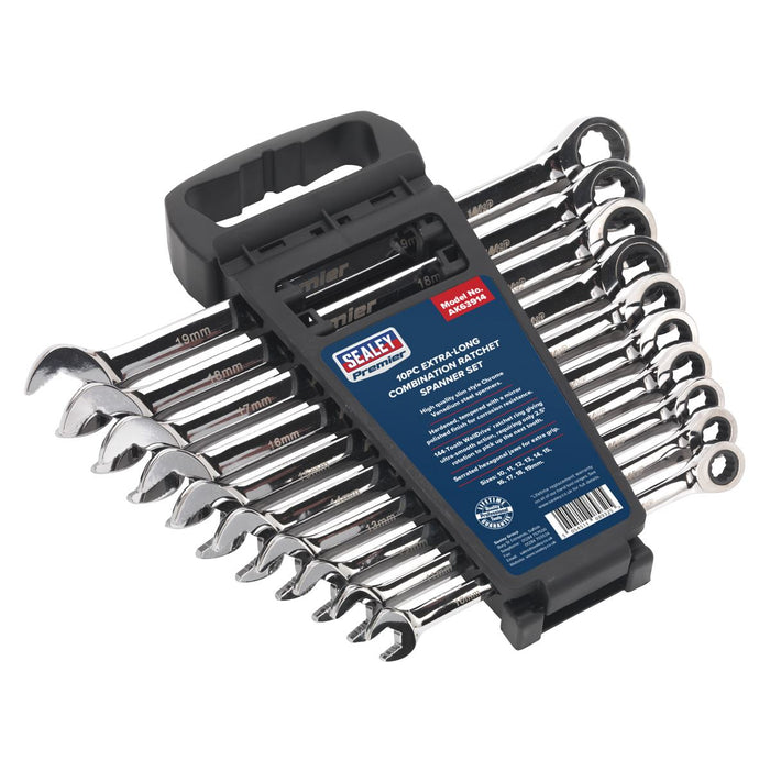 Sealey Combination Ratchet Spanner Set 10pc Extra-Long Metric AK63914 Sealey - Dynamic Drive