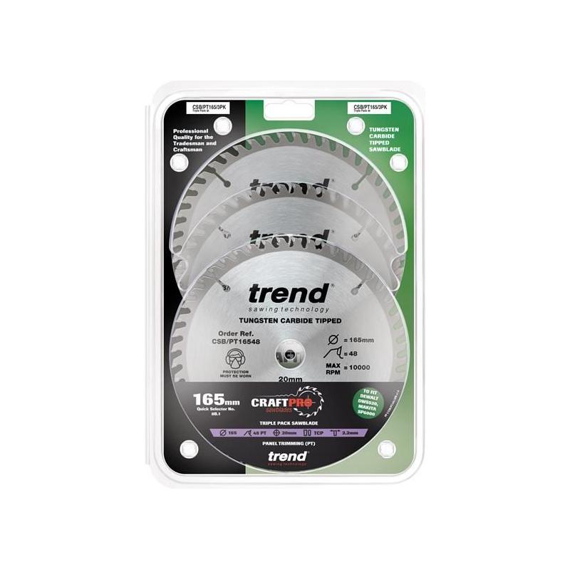 Trend CraftPro Panel Trim Saw Blade 165 x 20mm x 48T (Pack 3) Trend - Dynamic Drive