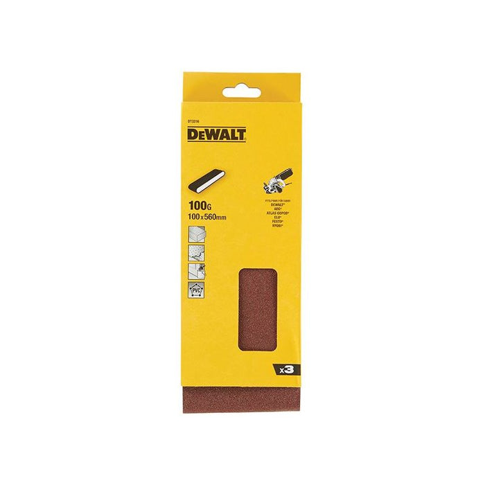 Dewalt Power Tools Sanding Belt 560 x 100mm 100G Pack of 3 DeWALT Power Tools - Dynamic Drive