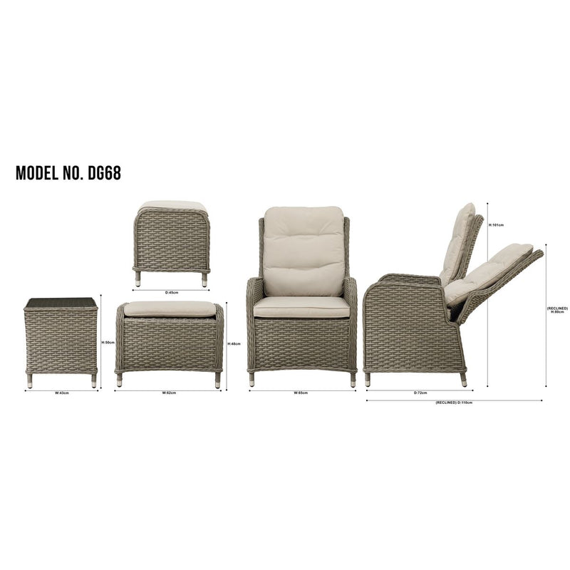 Dellonda Chester Rattan Wicker Outdoor Recliner Loungers & Table Set 5pc Dellonda - Dynamic Drive