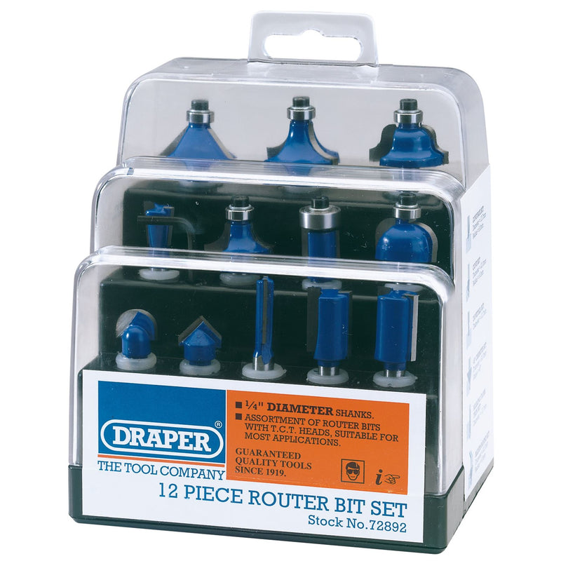 Draper TCT Router Bit Set, 1/4" (12 Piece) 72892 Draper - Dynamic Drive