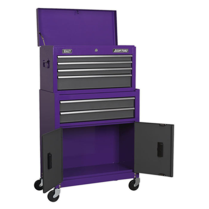 Sealey Topchest & Rollcab Combo 6 Drawer - Purple/Grey AP2200BBCP Sealey  - Dynamic Drive