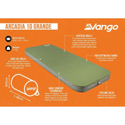 Vango Arcadia 10 Grande Self inflating Sleep Mat Grande Olive Vango - Dynamic Drive