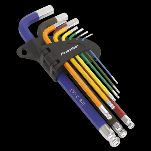 Sealey Ball-End Hex Key Set 9pc Long Colour-Coded Imperial AK7197 Sealey  - Dynamic Drive