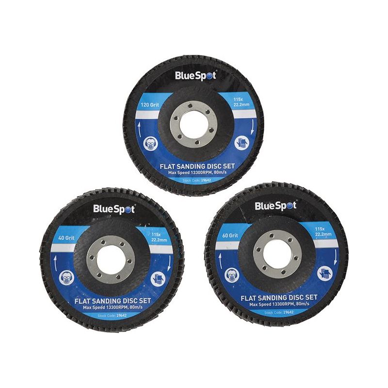 Bluespot Tools Sanding Flap Disc Set 3 Piece 115mm (4.1/2in) BlueSpot Tools - Dynamic Drive
