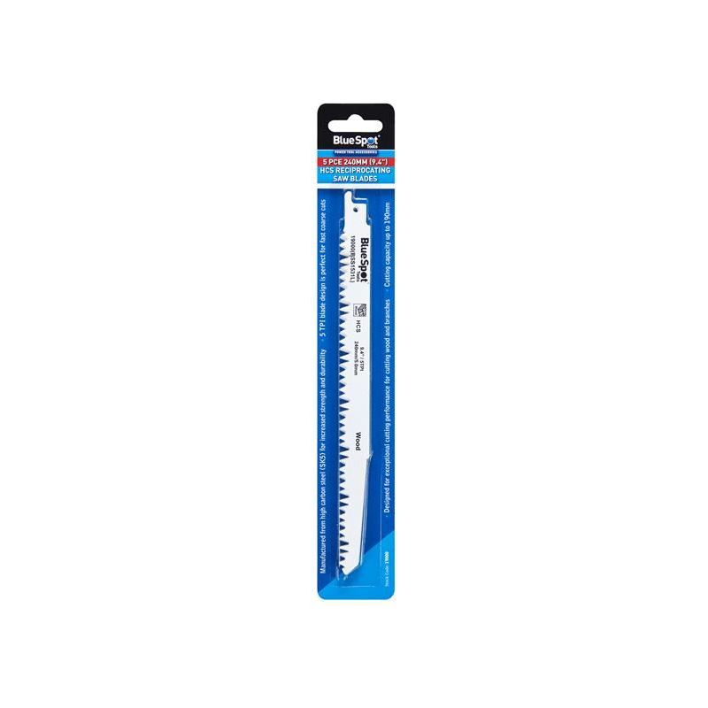 Bluespot Tools HCS Reciprocating Saw Blade 240mm x 5 TPI Pack of 5 BlueSpot Tools - Dynamic Drive