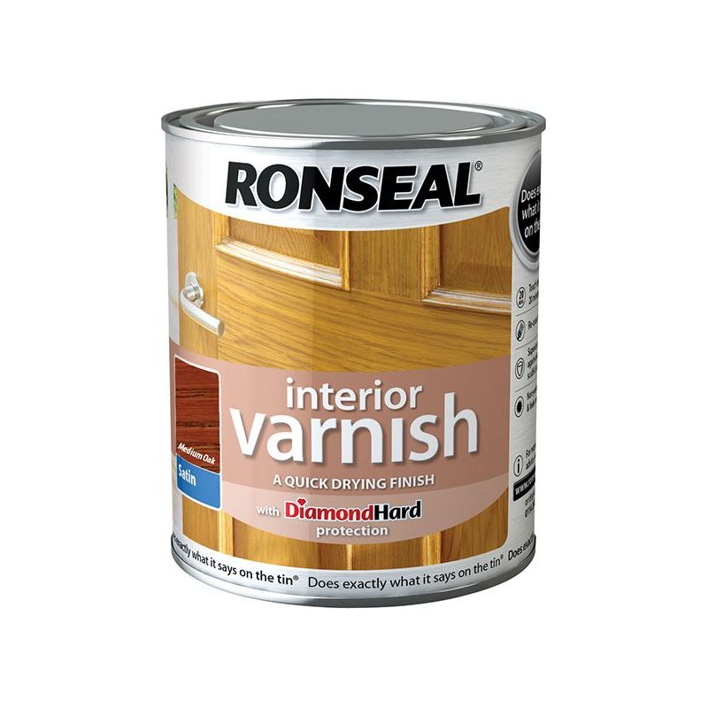 Ronseal Interior Varnish Quick Dry Satin Medium Oak 250ml Ronseal - Dynamic Drive