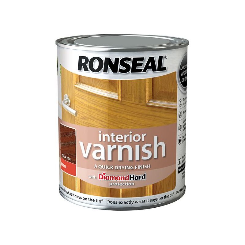 Ronseal Interior Varnish Quick Dry Gloss Dark Oak 750ml Ronseal - Dynamic Drive