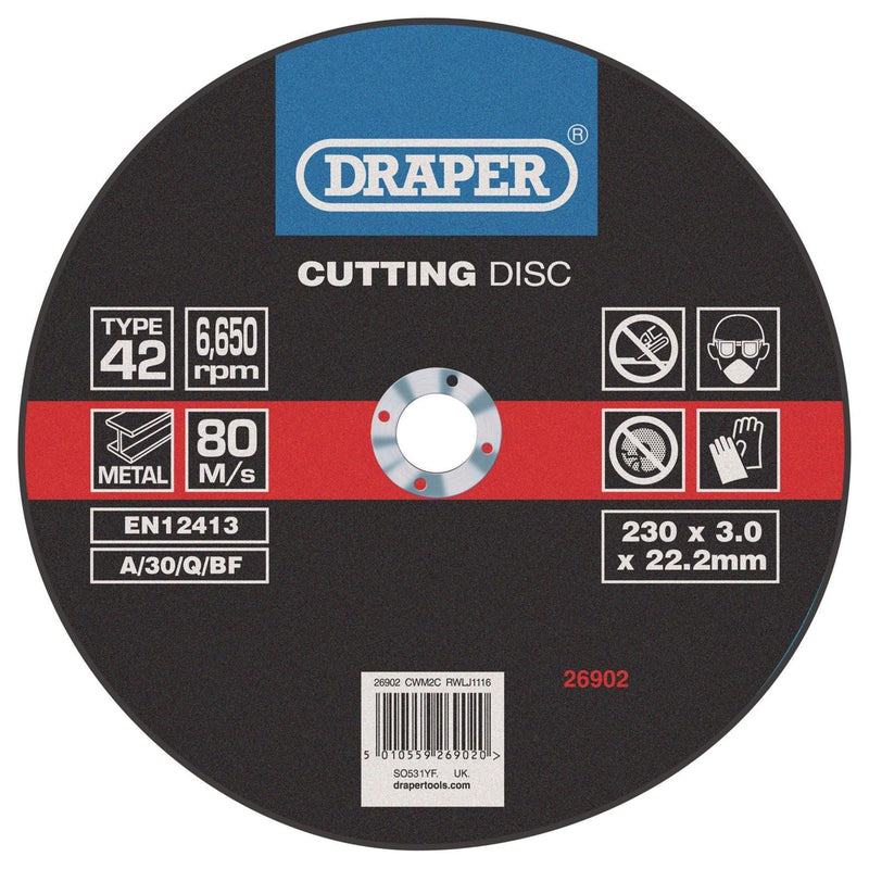 Draper Depressed Centre Metal Cutting Discs, 230 x 3.0 x 22.2mm 26902 Draper - Dynamic Drive