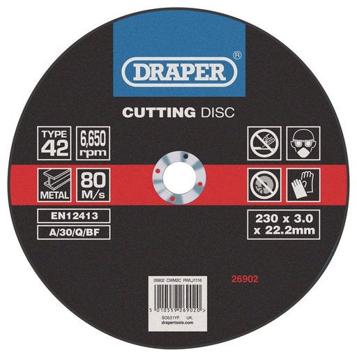 Draper Depressed Centre Metal Cutting Discs, 230 x 3.0 x 22.2mm 26902 Draper - Dynamic Drive