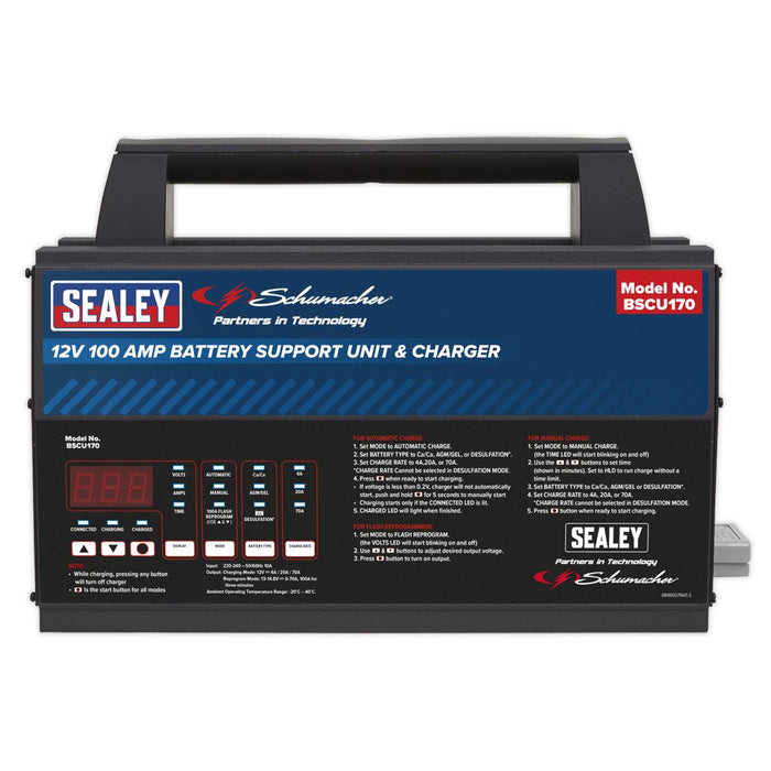 Sealey 12V Battery Support Unit & Charger 100A BSCU170 Sealey - Dynamic Drive