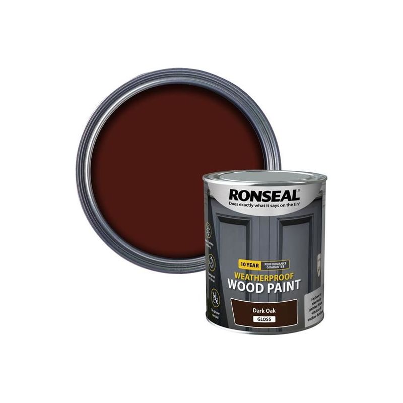 Ronseal 10 Year Weatherproof Wood Paint Dark Oak Gloss 750ml Ronseal - Dynamic Drive