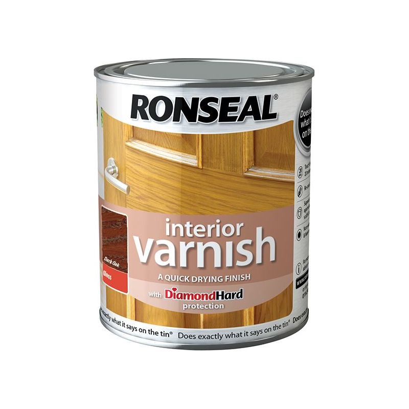 Ronseal Interior Varnish Quick Dry Gloss Dark Oak 250ml Ronseal - Dynamic Drive