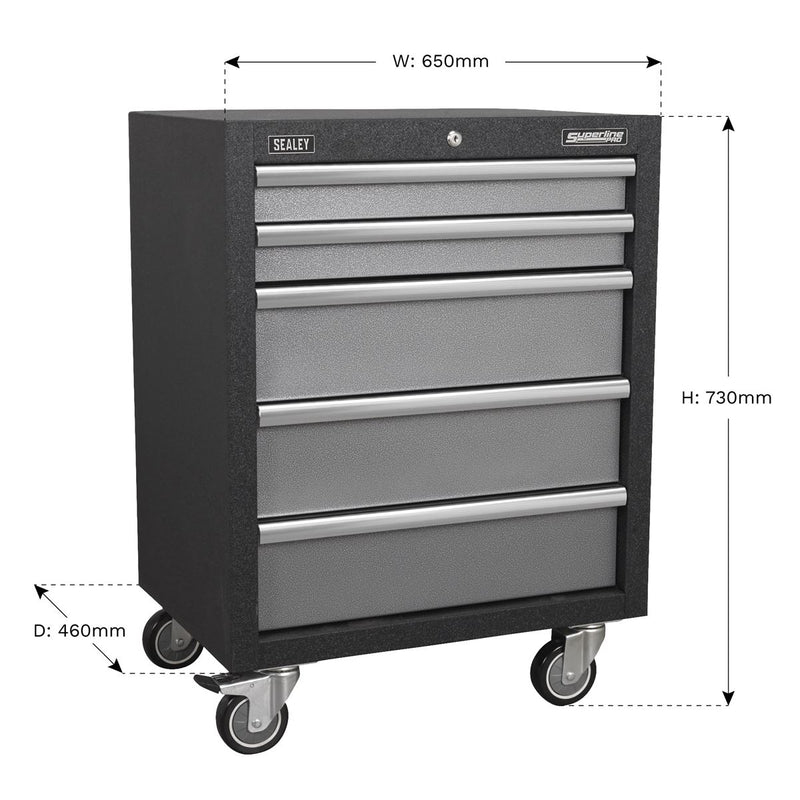 Sealey Modular 5 Drawer Mobile Cabinet 650mm APMS58 Sealey - Dynamic Drive