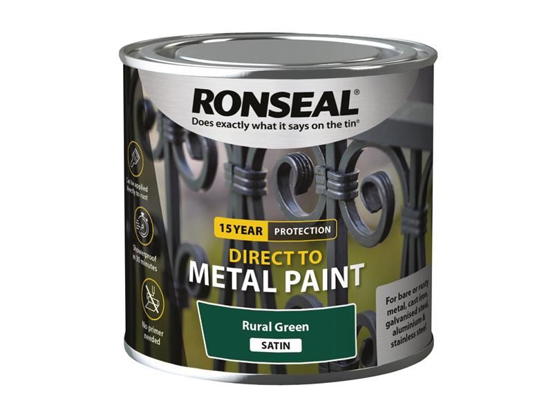 Ronseal Direct to Metal Paint Rural Green Satin 250ml Ronseal - Dynamic Drive