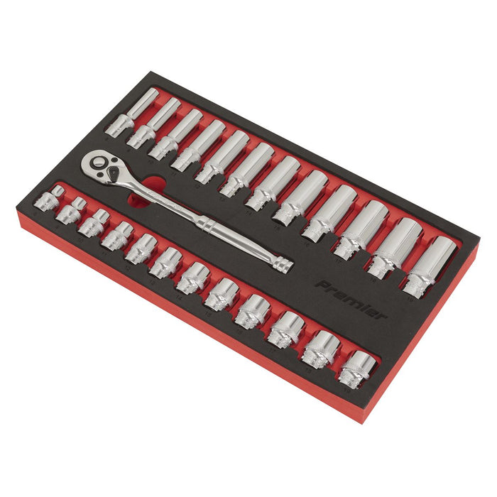 Sealey Ratchet Wrench & Socket Rail Set 25pc 3/8"Sq Drive AK66722 Sealey  - Dynamic Drive
