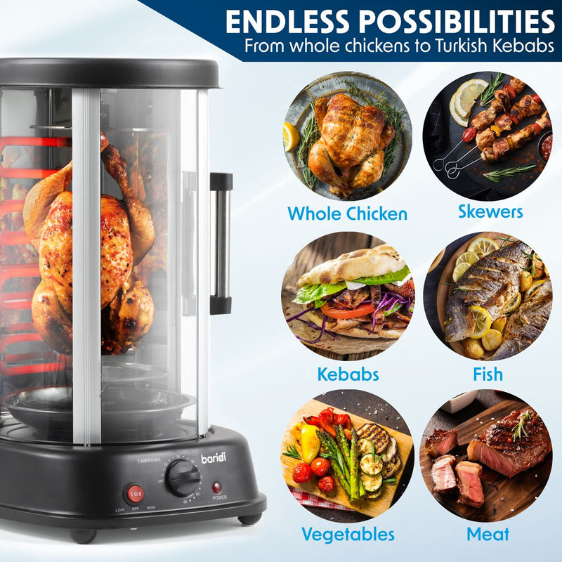 Baridi Vertical 360 Rotisserie Smokeless Grill 21L Capacity DH216 Baridi - Dynamic Drive