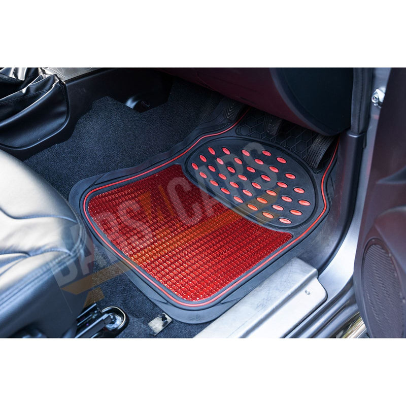Shiney Red Metallic Checker Style Car Heavy Duty Black Rubber Set of 4 Mats Set Streetwize  - Dynamic Drive