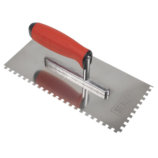 Sealey Stainless Steel 6mm Notched Trowel with Rubber Handle 270mm T7806 Sealey - Dynamic Drive