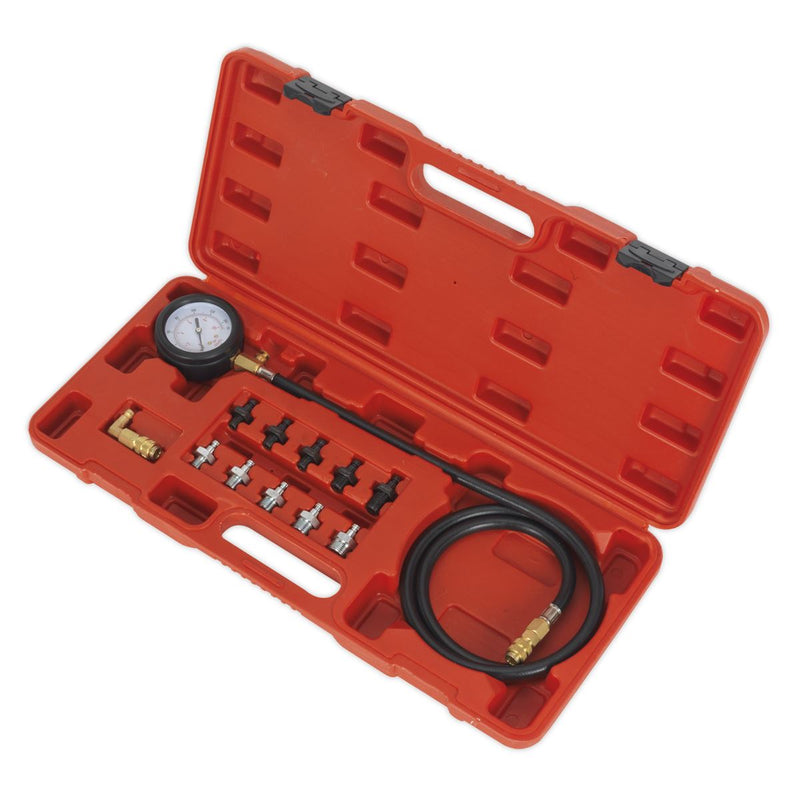 Sealey Oil Pressure Test Kit 12pc Pump Tester Set Gauge 1.3m Hose Low Oil Sealey  - Dynamic Drive