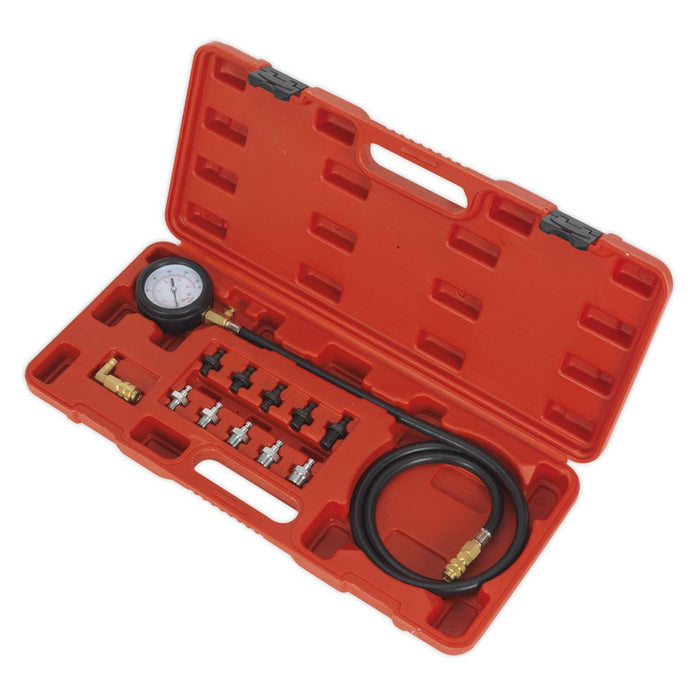 Sealey Oil Pressure Test Kit 12pc Pump Tester Set Gauge 1.3m Hose Low Oil Sealey  - Dynamic Drive