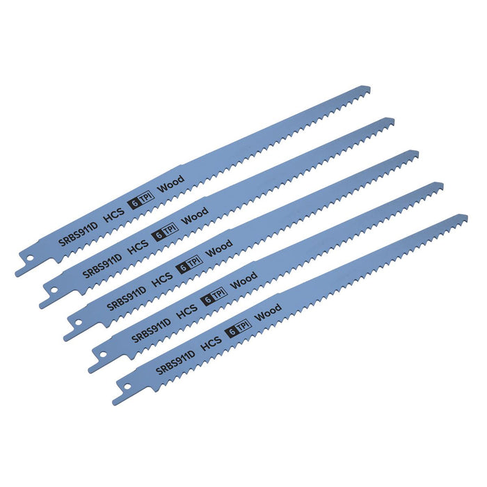 Sealey Reciprocating Saw Blade Clean Wood 230mm 6tpi Pack of 5 SRBS911D Sealey - Dynamic Drive