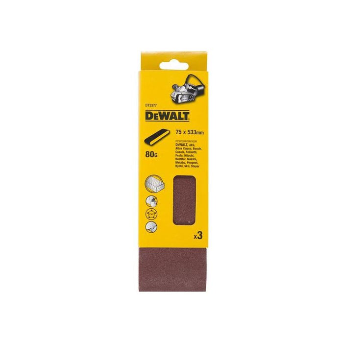 Dewalt Power Tools Sanding Belt 533 x 75mm 80G Pack of 3 DeWALT Power Tools - Dynamic Drive