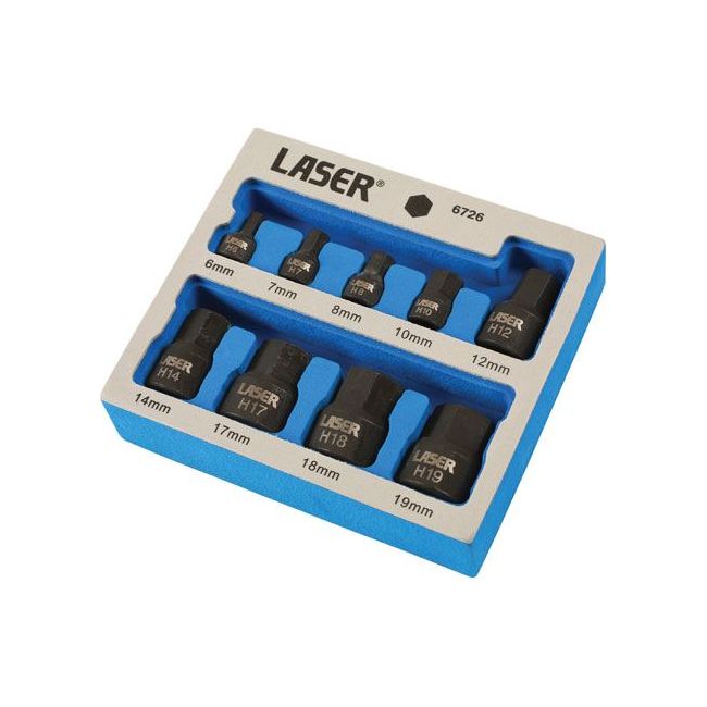 Laser Low Profile Impact Hex Socket Bit Set 1/4"D, 3/8"D 9pc 6726 Laser - Dynamic Drive