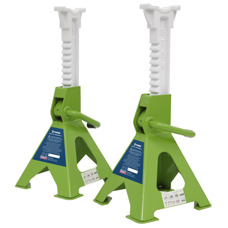 Sealey AXLe Stands (Pair) 3 Tonne Capacity per Stand Ratchet Type Hi-Vis Green Sealey - Dynamic Drive