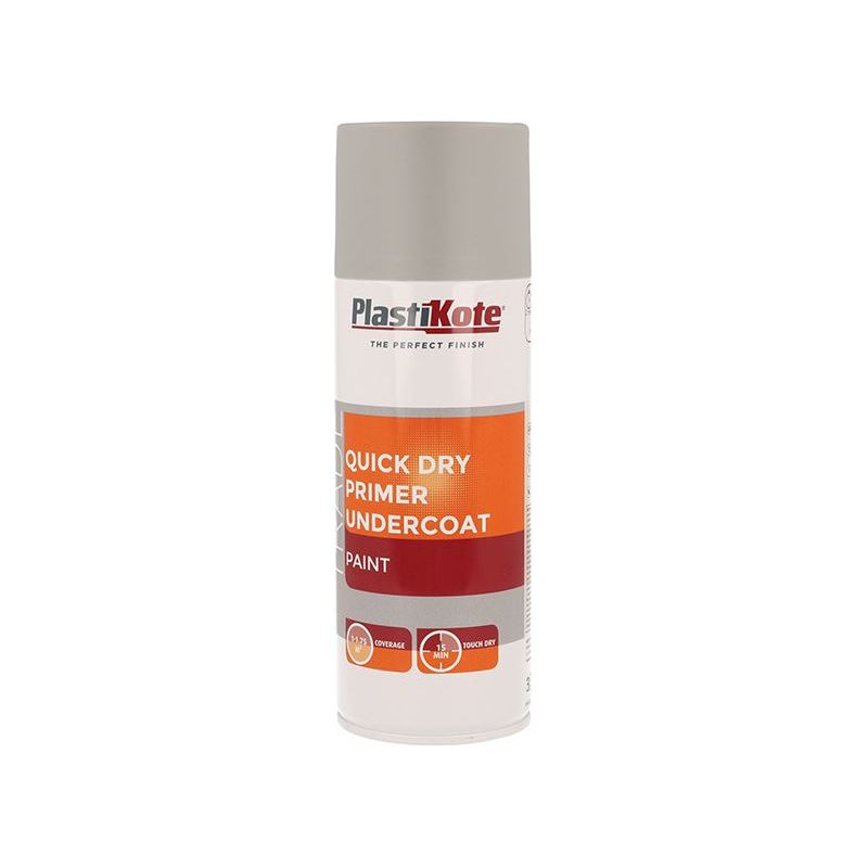 Plastikote Trade Quick Dry Primer Spray Grey 400ml PlastiKote - Dynamic Drive