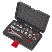 Sealey Premier 14pc Low Profile Go Through Socket Set 8-19mm 72 Tooth Ratchet Sealey  - Dynamic Drive