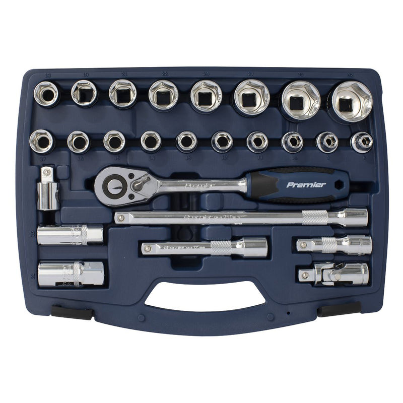 Sealey Premier 26pc 1/2" Drive WallDrive Metric Socket Set 8-32mm Ratchet Handle Sealey  - Dynamic Drive