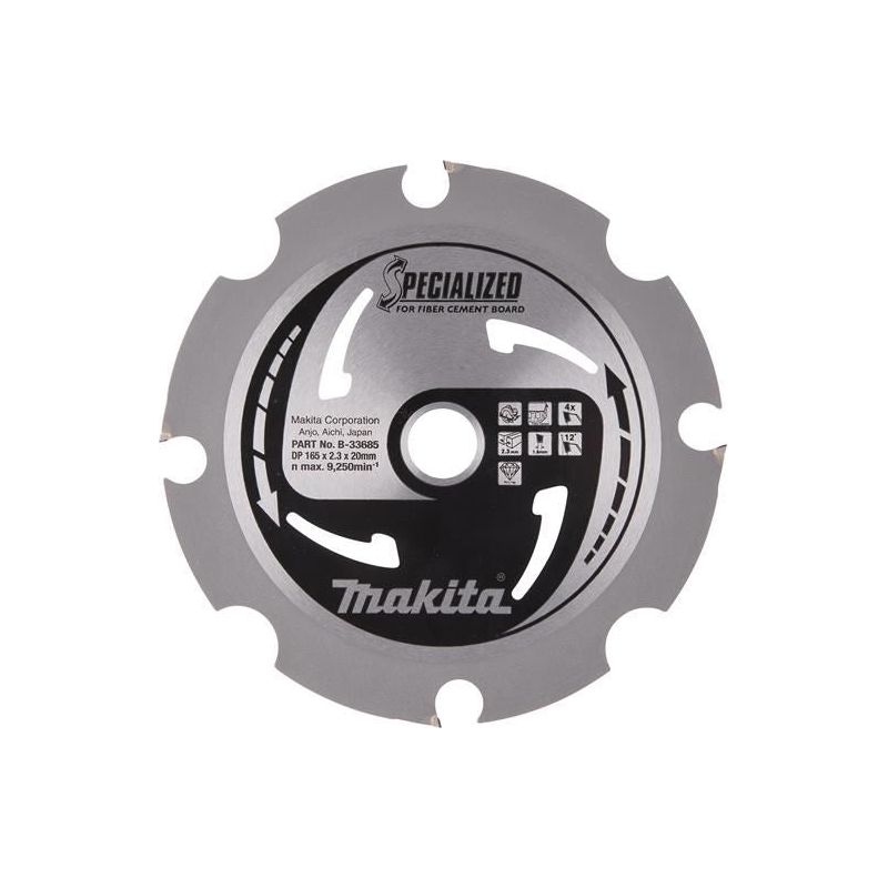 Makita B-33685 Specialized Blade for Fibre Cement Board 165 x 20mm x 4T Makita - Dynamic Drive