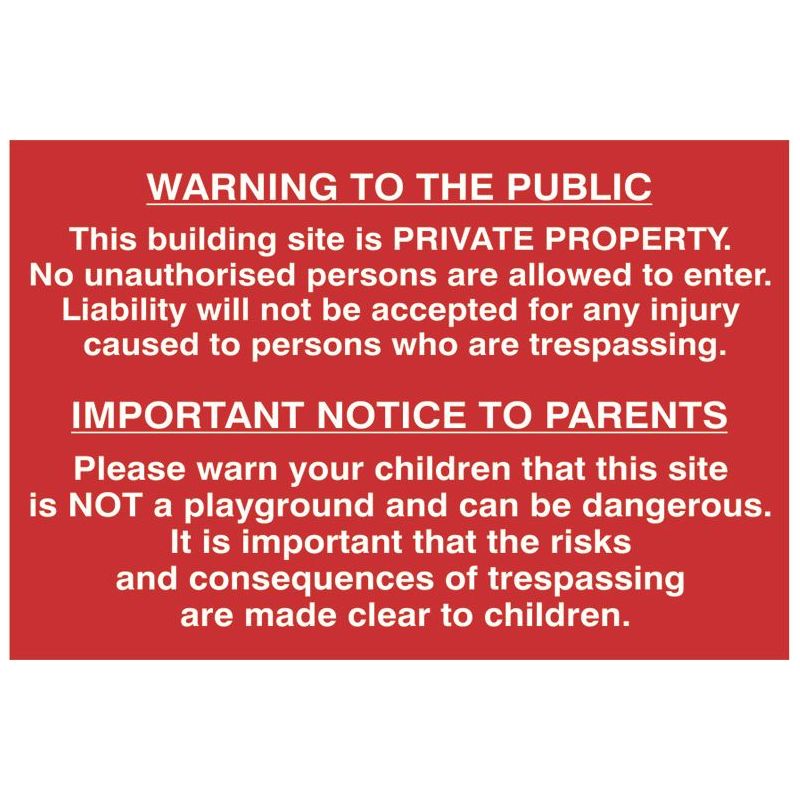 Scan Building Site Warning to Public & Parents - PVC Sign 600 x 400mm Scan - Dynamic Drive