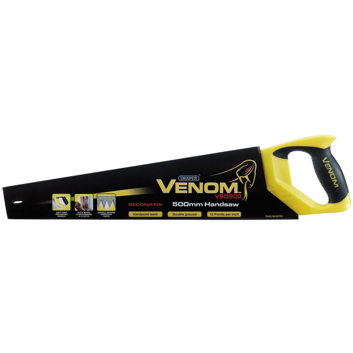 Draper Venom Second Fix Double Ground Handsaw, 500mm, 11tpi/12ppi Draper - Dynamic Drive