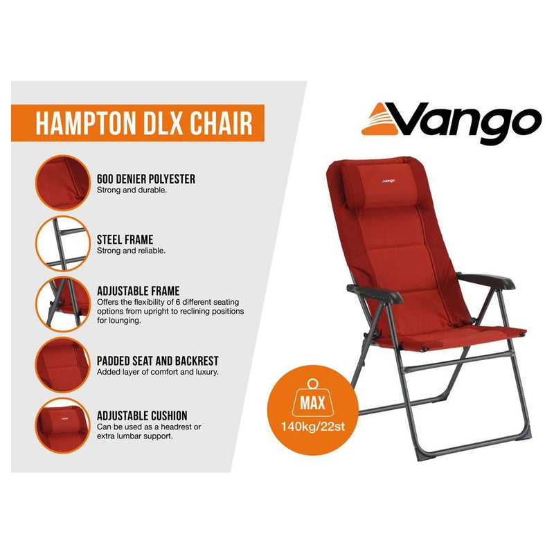 Vango Hampton DLX Lightweight Folding 7 Position Recline Camping Chair Vango - Dynamic Drive