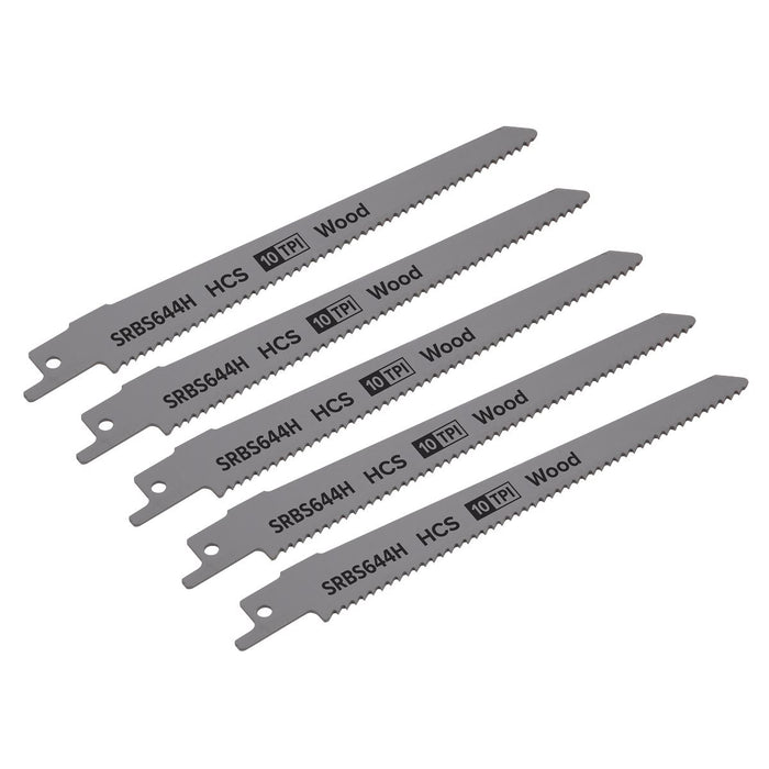 Sealey Reciprocating Saw Blade Clean Wood 150mm 10tpi Pack of 5 SRBS644H Sealey - Dynamic Drive