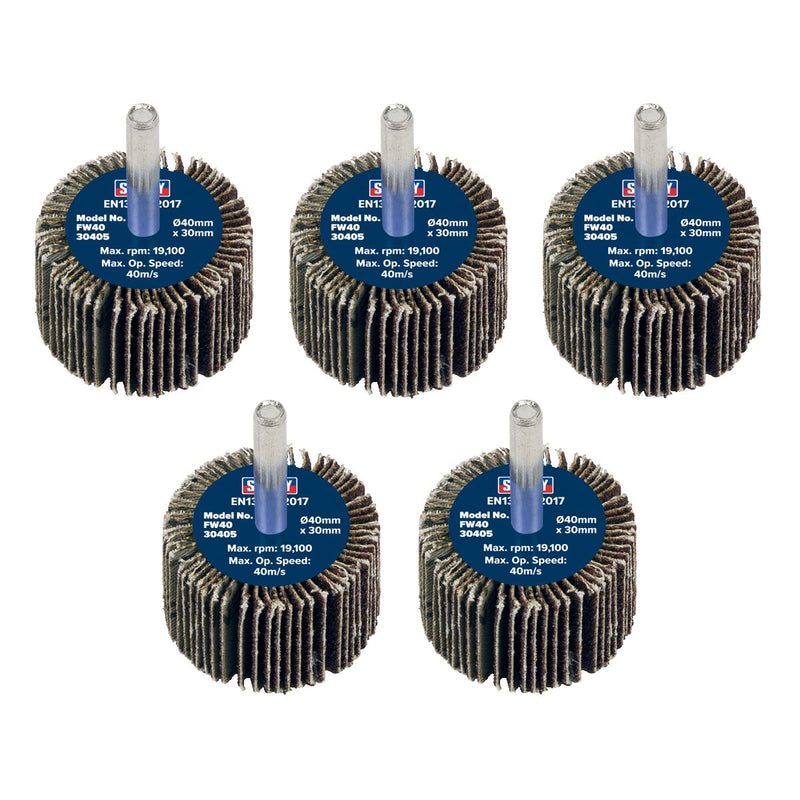 Sealey 40 x 30mm Abrasive Flap Wheel on 6mm Shaft 40Grit - Pack of 5 FW4030405 Sealey - Dynamic Drive