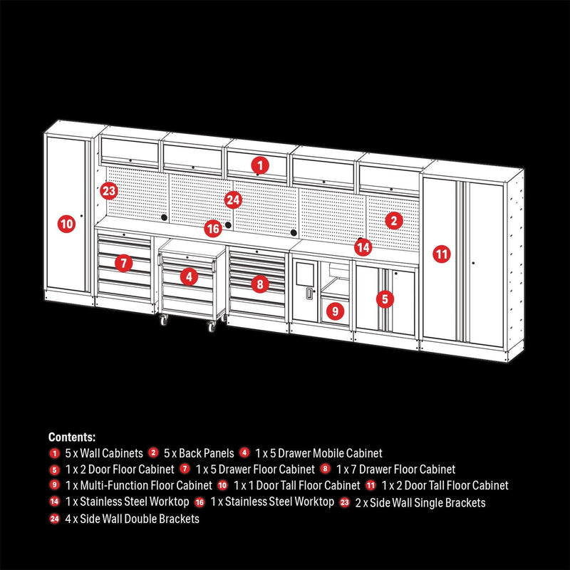 Draper BUNKER Modular Storage Combo with Stainless Steel Worktop (25 Piece) Draper - Dynamic Drive