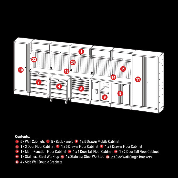Draper BUNKER Modular Storage Combo with Stainless Steel Worktop (25 Piece) Draper - Dynamic Drive