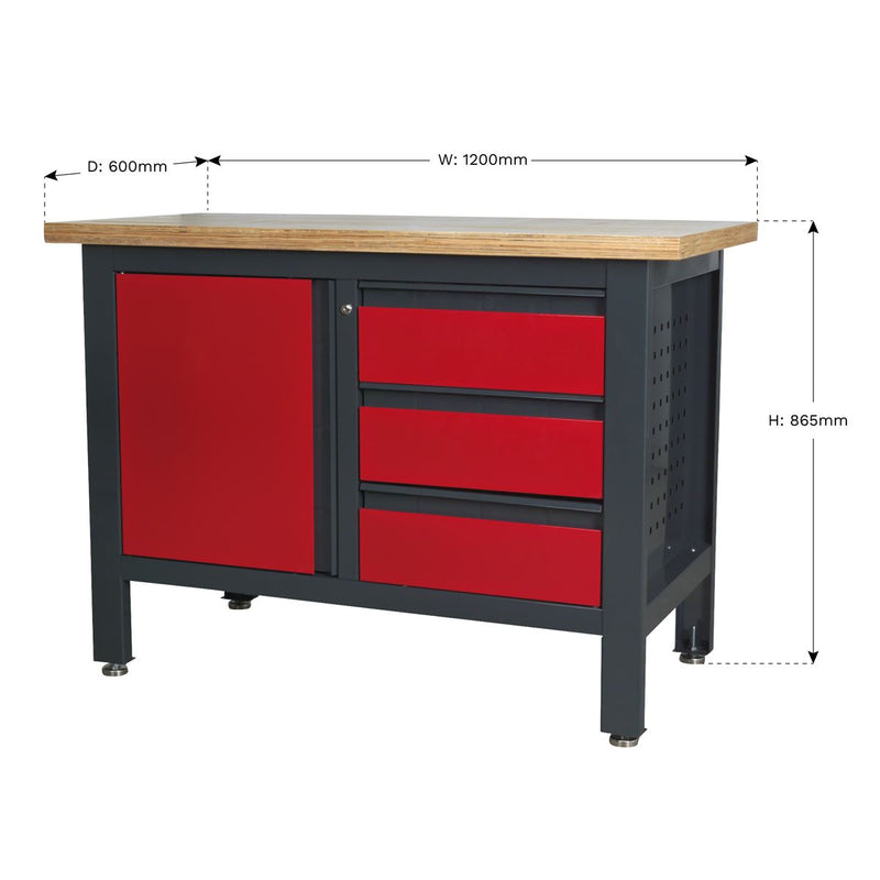 Sealey Workstation with 3 Drawers & Cupboard AP1372B Sealey - Dynamic Drive