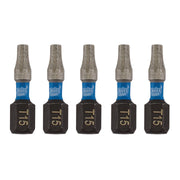 Draper Expert TX-STAR Impact Screwdriver Bits, T15 x 25mm, 1/4" Hex (Pack of 5) Draper - Dynamic Drive
