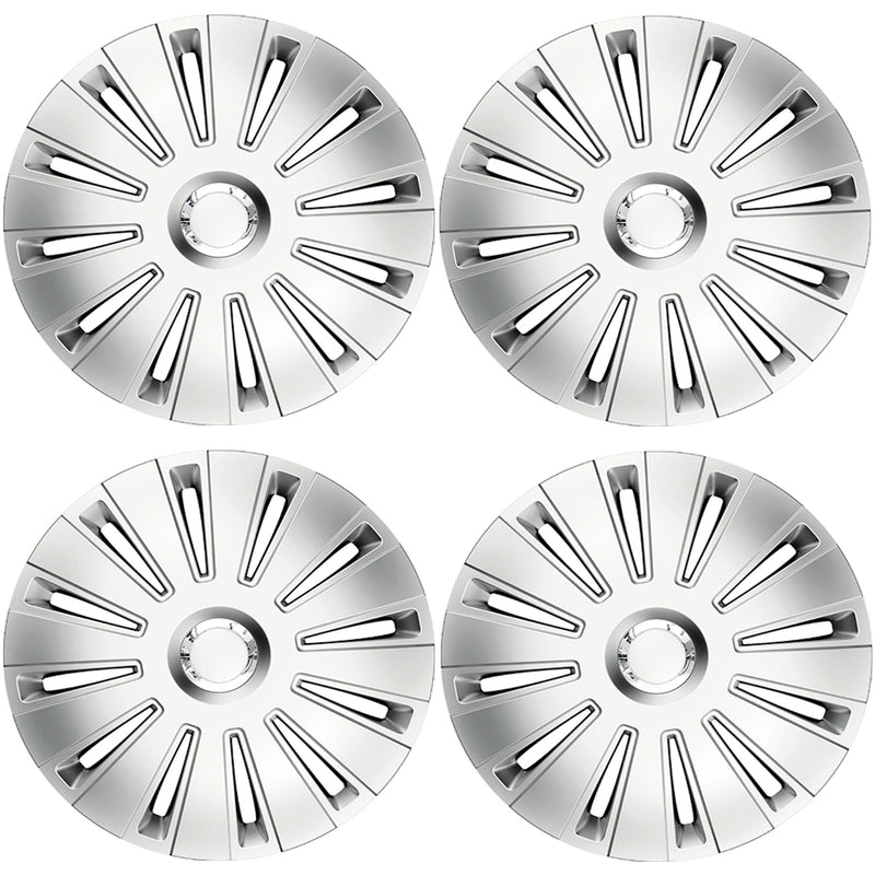 14" 4 x Alloy Look Grey & Silver Multi-Spoke Wheel Trims Hub Caps Covers Simply  - Dynamic Drive