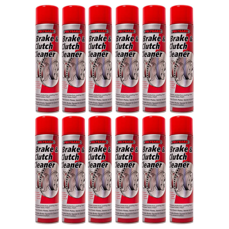 12 x Polygard Brake & Clutch Cleaner Removes Oil Grease Dirt Degreaser Spray 600ml Polyguard  - Dynamic Drive