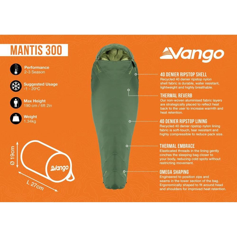 Vango Mantis 300 Sleeping Bag Pine Green Vango - Dynamic Drive