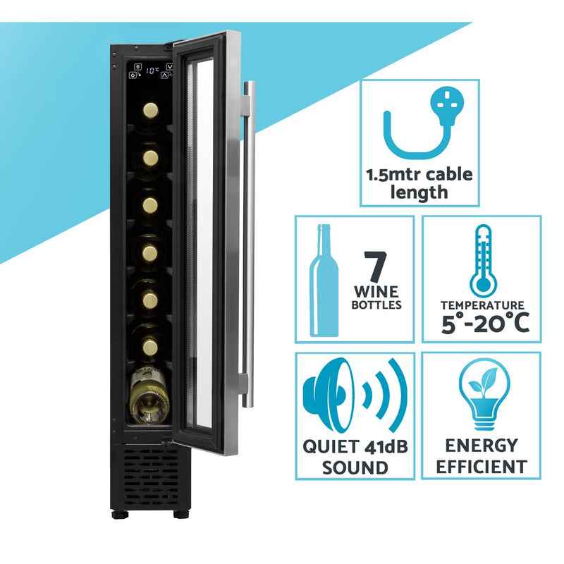 Baridi Extra-Slim 7 Bottle Wine Fridge & Cooler 15cm - Stainless Steel Baridi - Dynamic Drive
