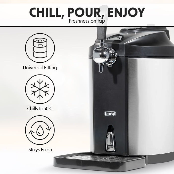 Baridi 5L Mini Keg Draft Beer Dispenser Tap 4C Integrated Cooling Baridi  - Dynamic Drive